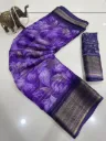 Purple Soft Silk Saree with Purple Border and Floral Print Design
