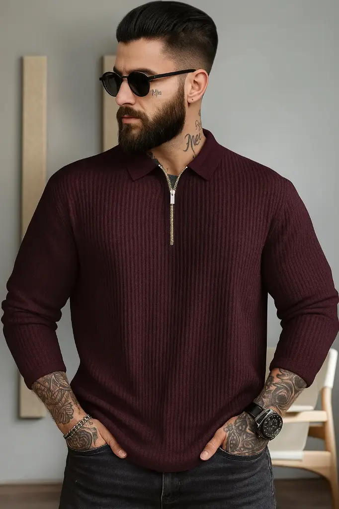 Self Design Men Maroon T-Shirt 