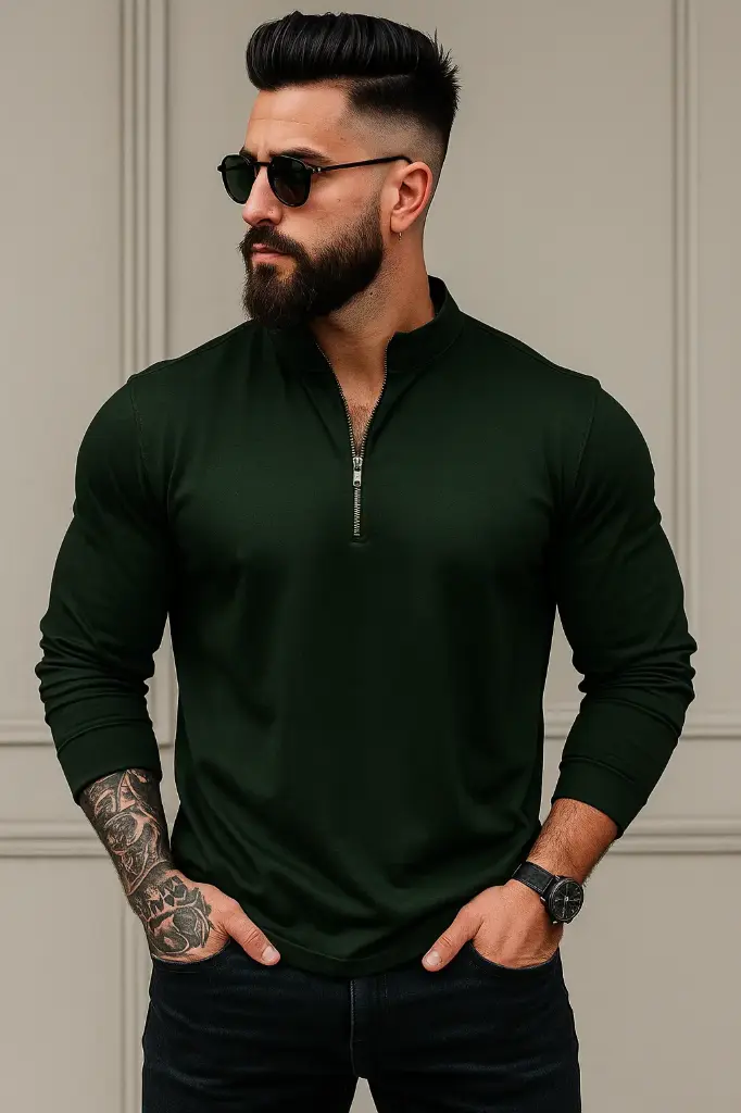 Self Design Men Hunter Green T-Shirt 