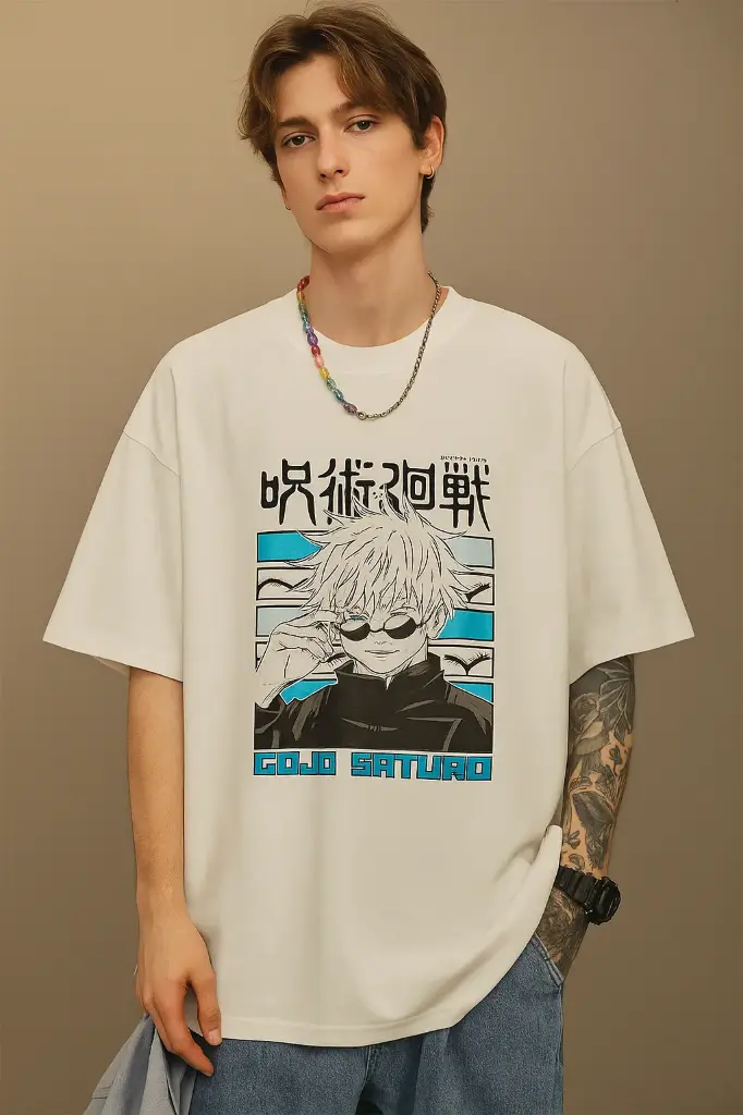Gojo Graphic Print Men White T-Shirt 