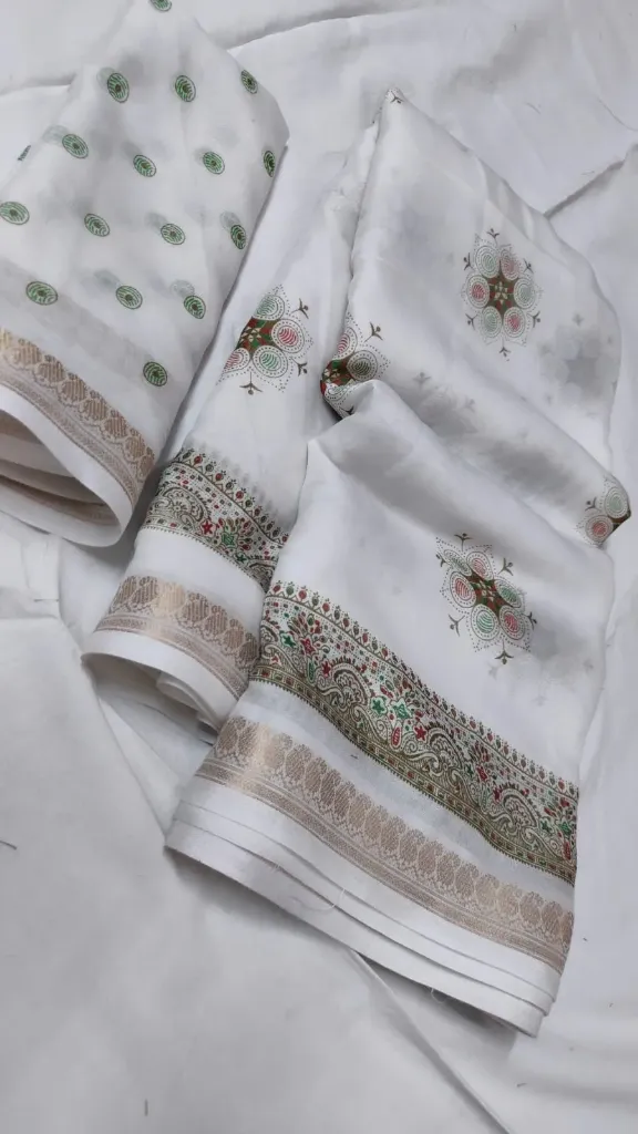 White Ethnic Saree with Designer Printed Pallu
