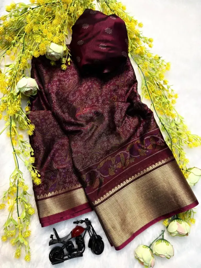 Women’s Maroon Banarasi Silk Saree with Rich Zari Border