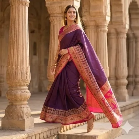 Premium Wine Purple Kanjivaram Style Saree for Wedding Wear