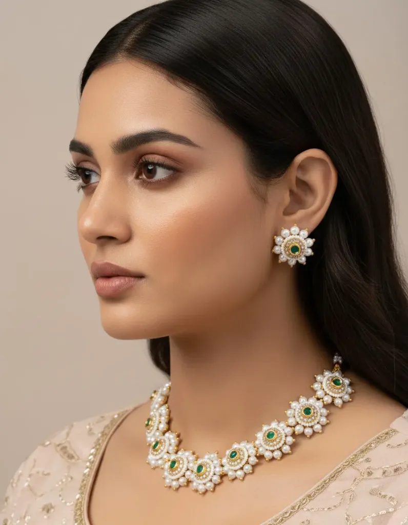Pearl Emerald Bloom Necklace Set