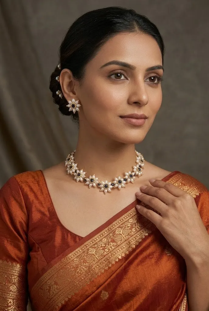 Pearl Sapphire Bloom Necklace Set