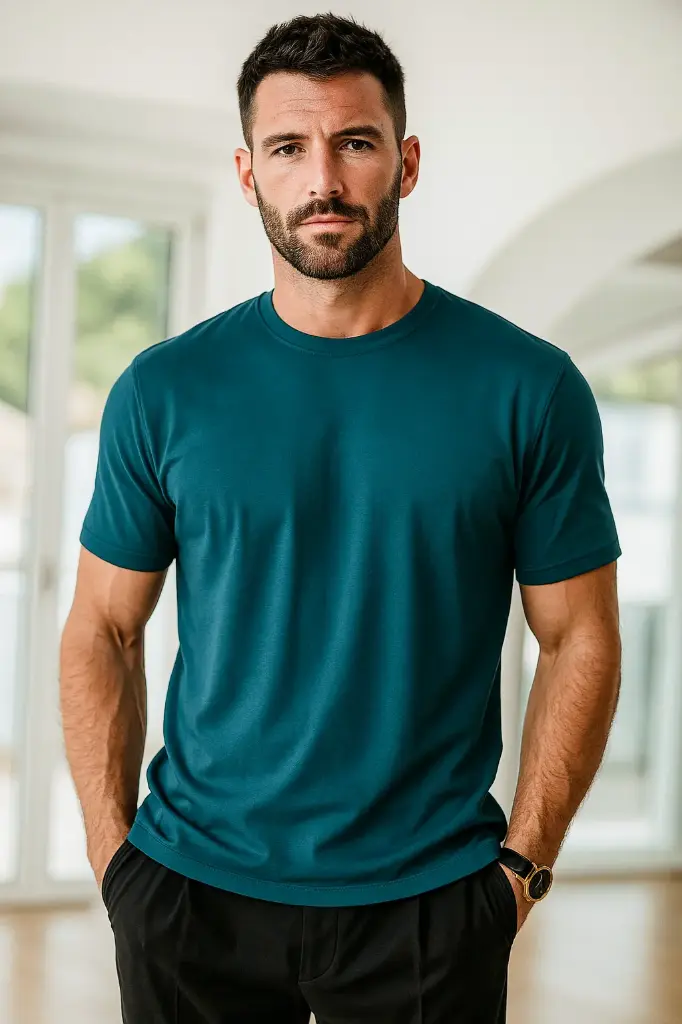 Self Design Men Blue T-Shirt