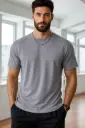 Self Design Men Grey T-Shirt