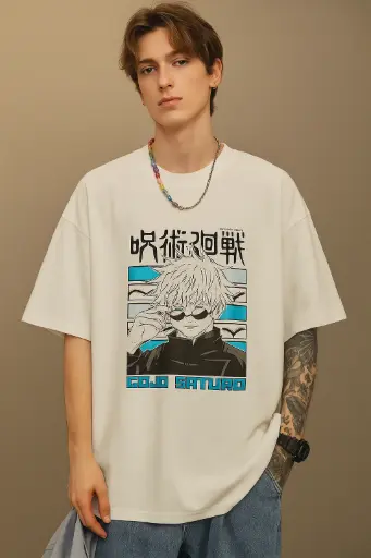 Gojo Graphic Print Men White T-Shirt 